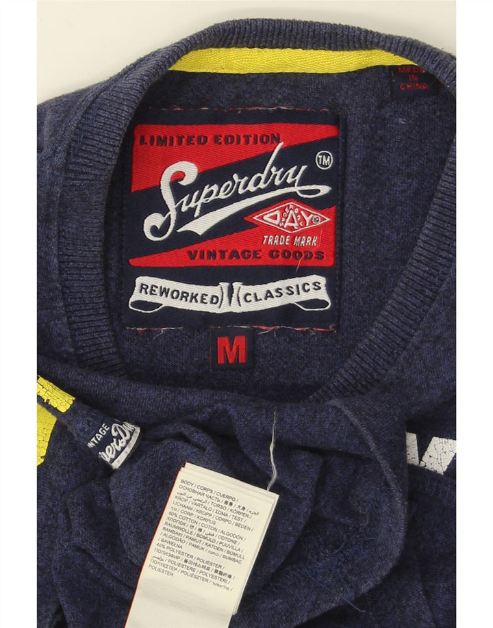 SUPERDRY Hombre Camiseta gráfica Top Medium Azul marino Algodón