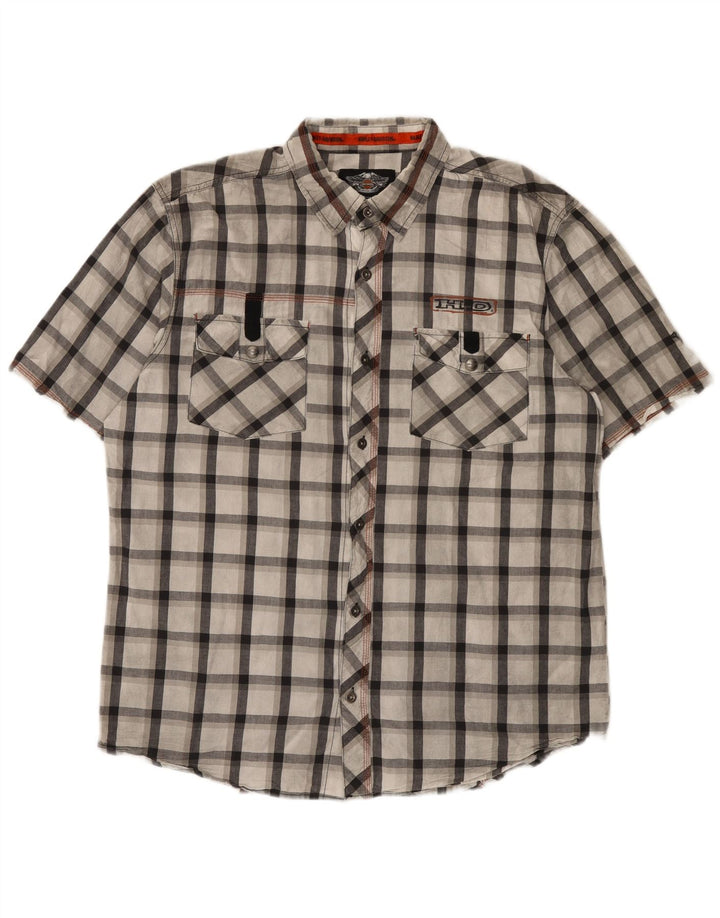 Harley Davidson Camisa gráfica de manga corta para hombre XL Algodón a cuadros gris