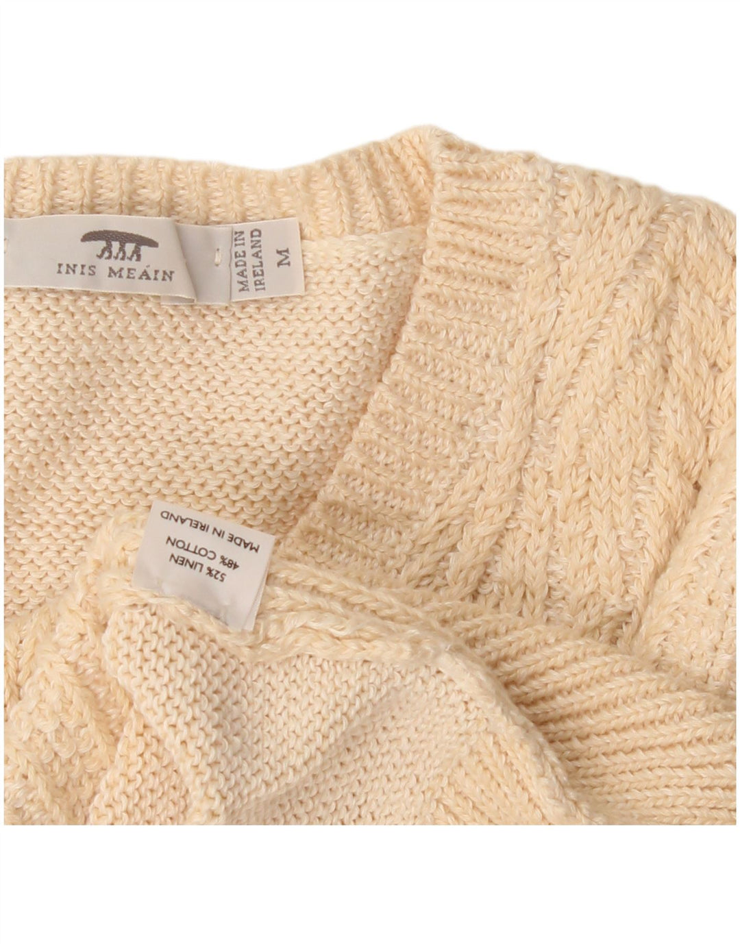 Inis Meain Suéter con cuello en V para mujer UK 44 Medium Beige Argyle/Diamond
