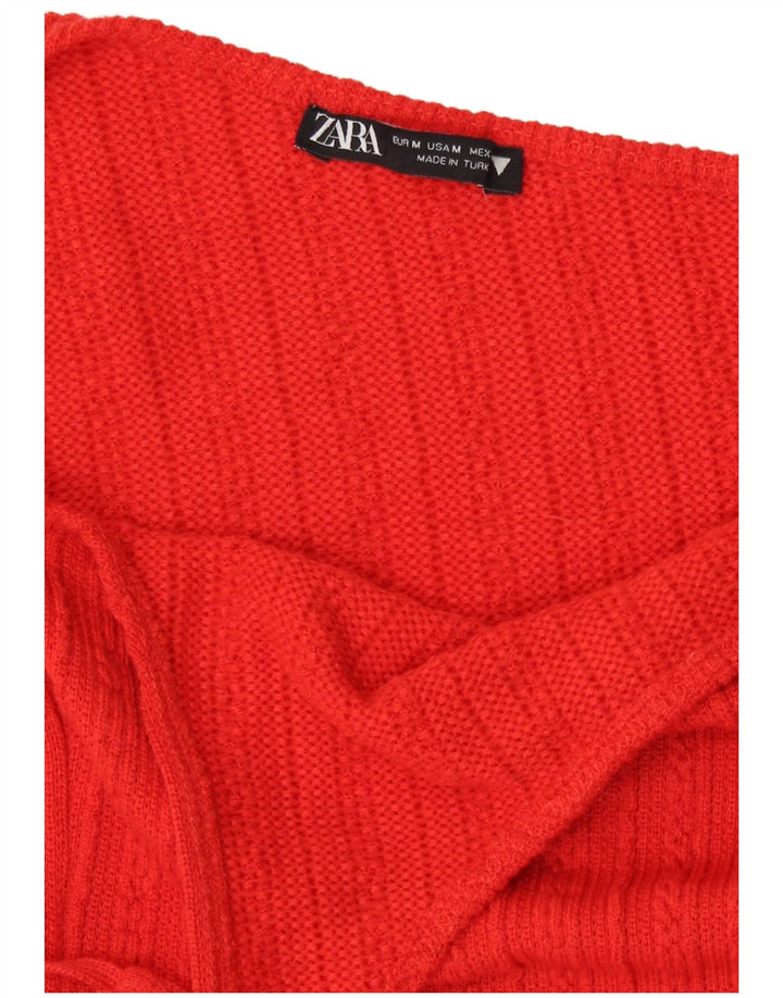 Zara Vestido De Punto De Un Hombro Para Mujer UK 42 Poliéster Naranja Mediano