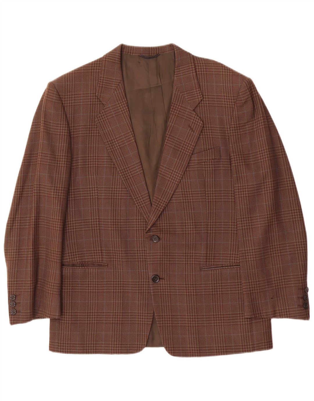 Vintage hombres 2 botones Blazer chaqueta IT 50 grande marrón comprobar lana