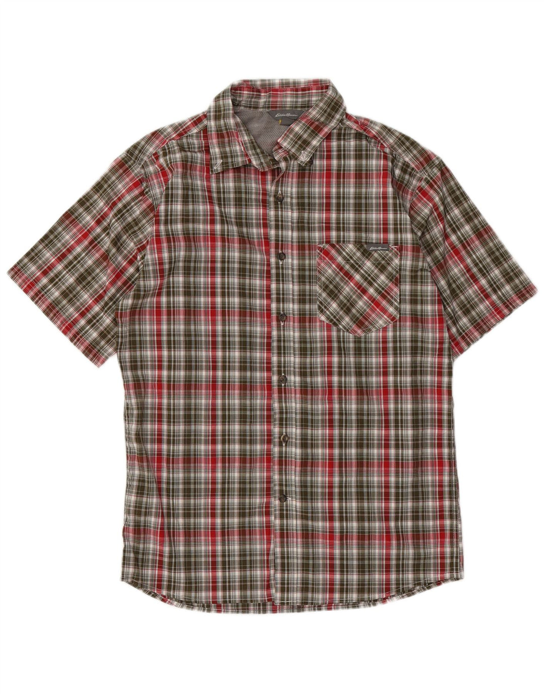 EDDIE BAUER Camisa de manga corta para hombre Poliéster a cuadros caqui medio