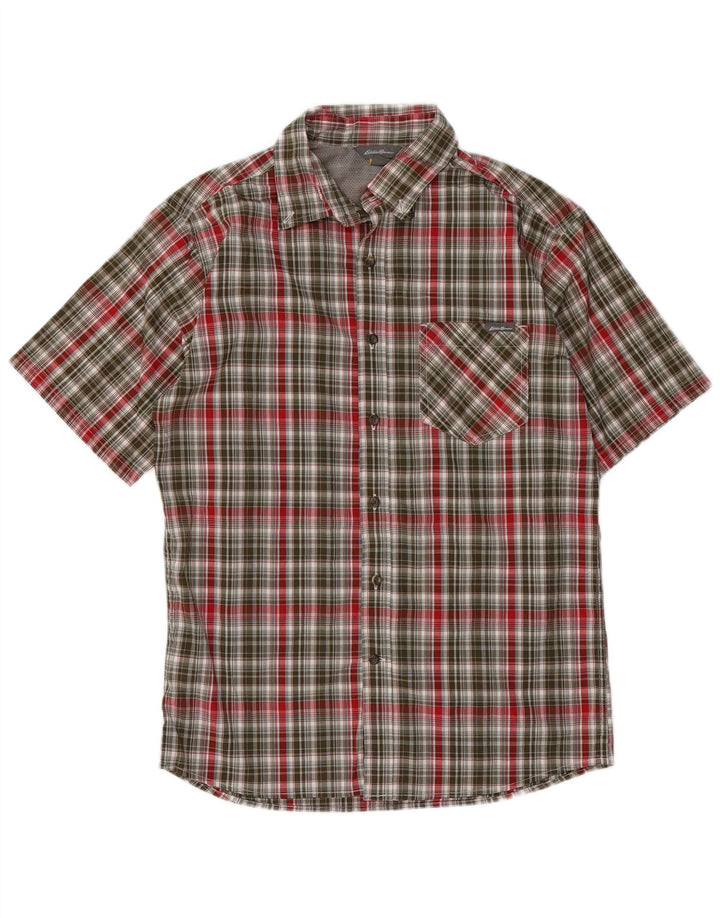 EDDIE BAUER Camisa de manga corta para hombre Poliéster a cuadros caqui medio