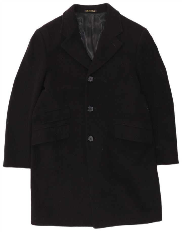 VINTAGE Abrigo para hombre Reino Unido 40 Lana azul marino grande