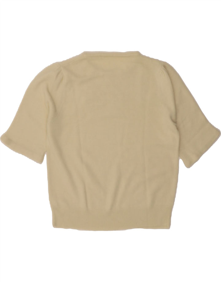 VINTAGE Womens Short Sleeve Crew Neck Jumper Sweater EU 40 Medium Beige Vintage Vintage and Second-Hand Vintage from Messina Hembry 
