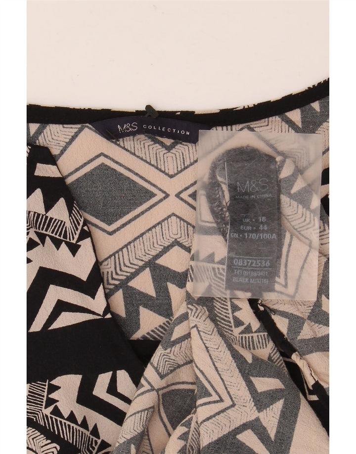 Marks & Spencer Blusa para mujer Top UK 46 Viscosa geométrica negra grande