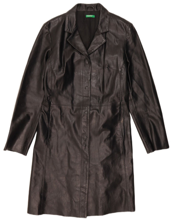 BENETTON Abrigo de cuero para mujer IT 46 Cuero negro grande