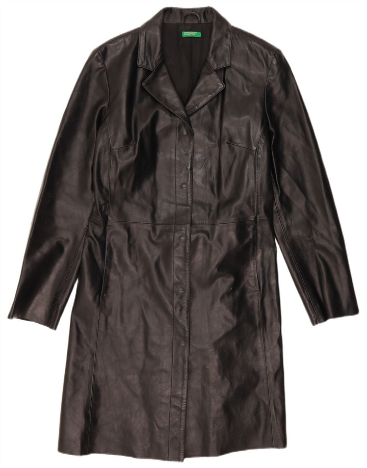 BENETTON Abrigo de cuero para mujer IT 46 Cuero negro grande
