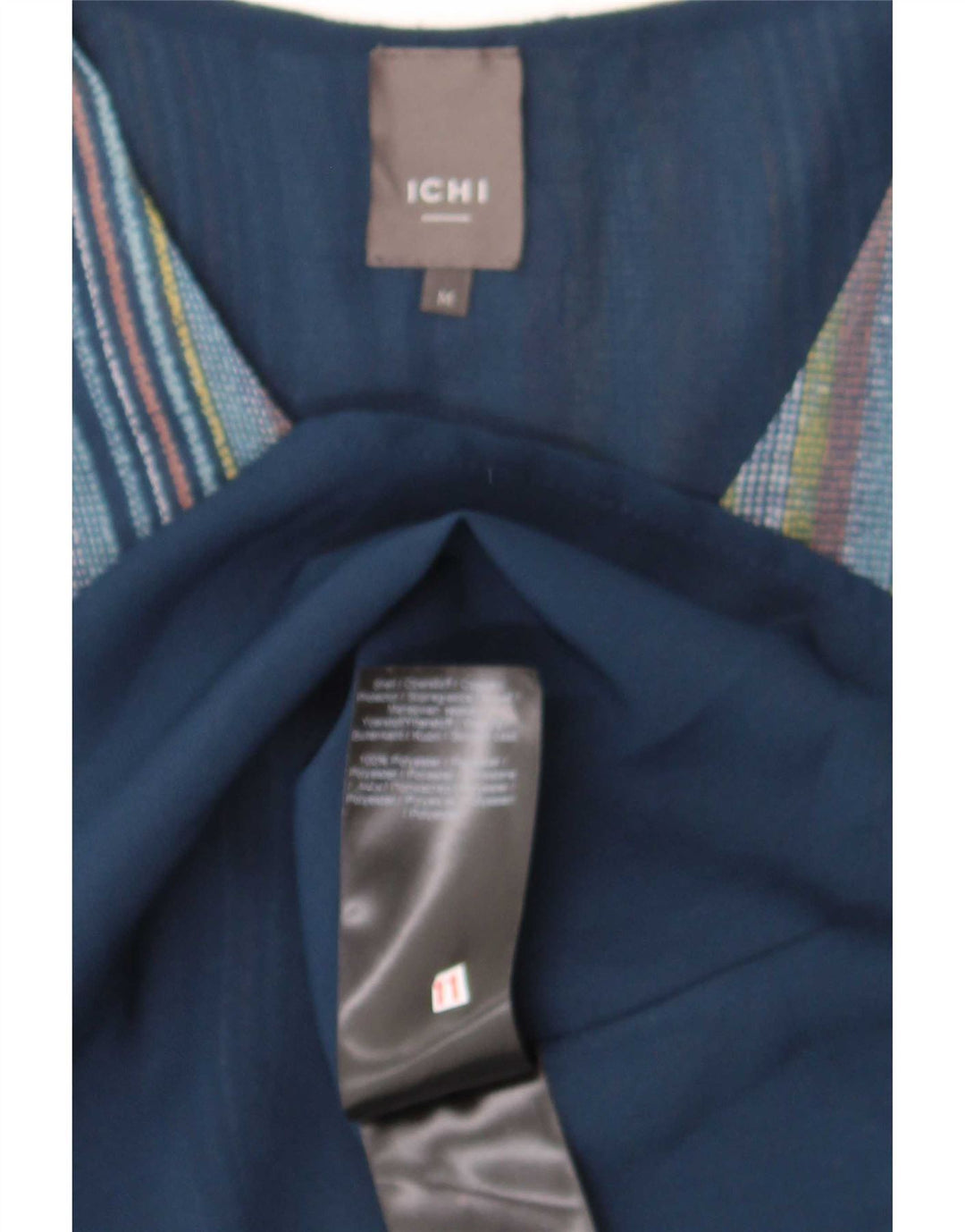 Ichi Vestido acampanado para mujer UK 44 Poliéster a rayas azul medio