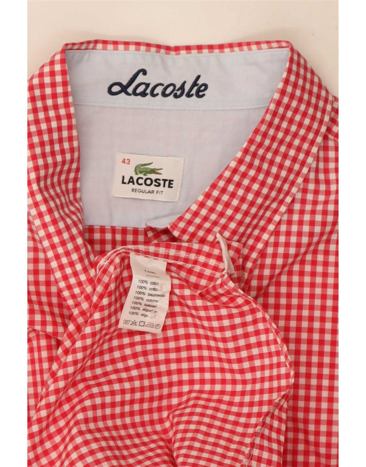 Camisa Lacoste de corte regular para hombre talla 43 algodón a cuadros rojo grande