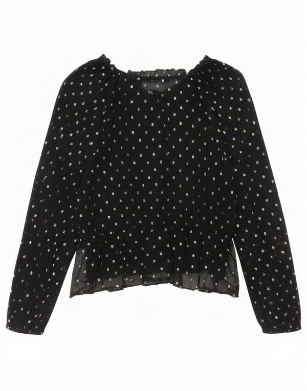 Zara Blusa de manga larga para mujer Top UK 44 Poliéster con lunares negros medianos