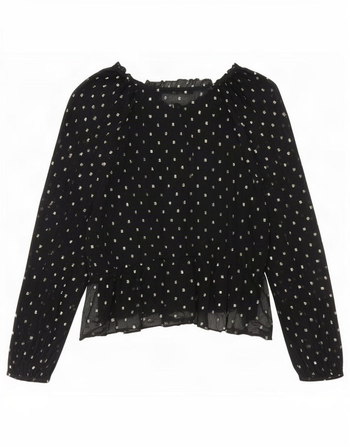 Zara Blusa de manga larga para mujer Top UK 44 Poliéster con lunares negros medianos