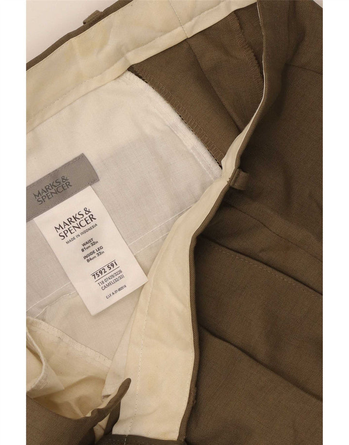 Marks & Spencer Pantalón chino con pinzas para hombre W32 L33 Poliéster caqui