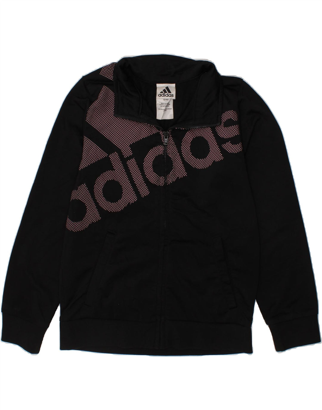 ADIDAS Boys Graphic Tracksuit Top Jacket 7-8 Years Small Black Polyester Vintage Adidas and Second-Hand Adidas from Messina Hembry 