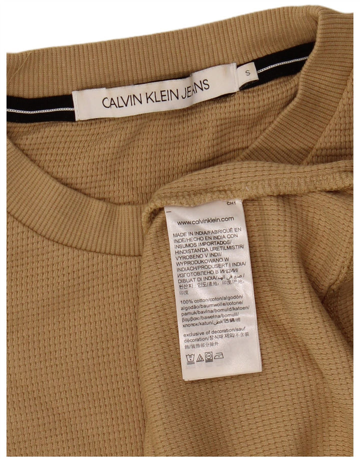 CALVIN KLEIN JEANS Mens Top Long Sleeve Small Beige Cotton