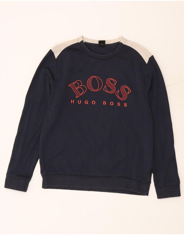 Hugo Boss Mujer Sudadera Gráfica Jumper UK 40 XL Azul Marino Colorblock