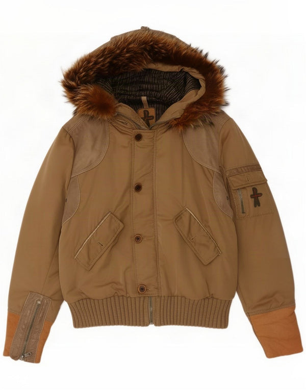 Chaqueta bomber con capucha vintage para hombre UK 40 Large Brown