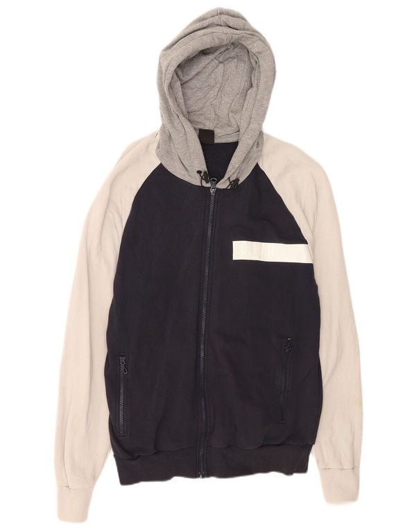 Colmar - Sudadera con capucha y cremallera para hombre, talla grande, algodón azul marino con bloques de color