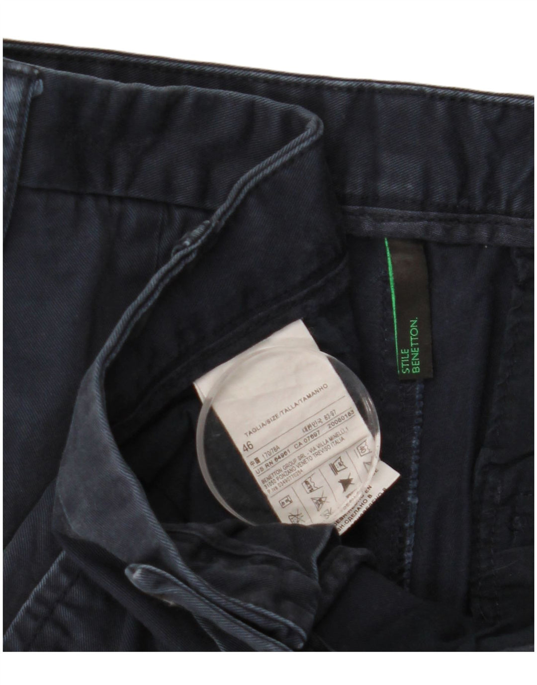 BENETTON Pantalón chino recto para hombre IT 46 Small W29 L30 Azul marino Algodón