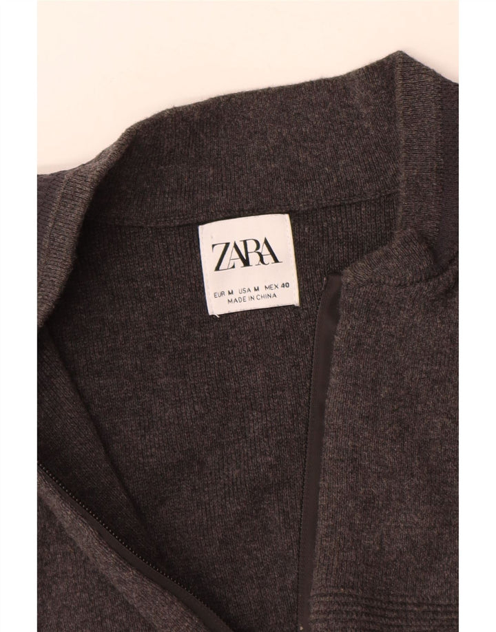 Zara Hombre Jersey Cárdigan Con Cremallera Completa Algodón Gris Medio
