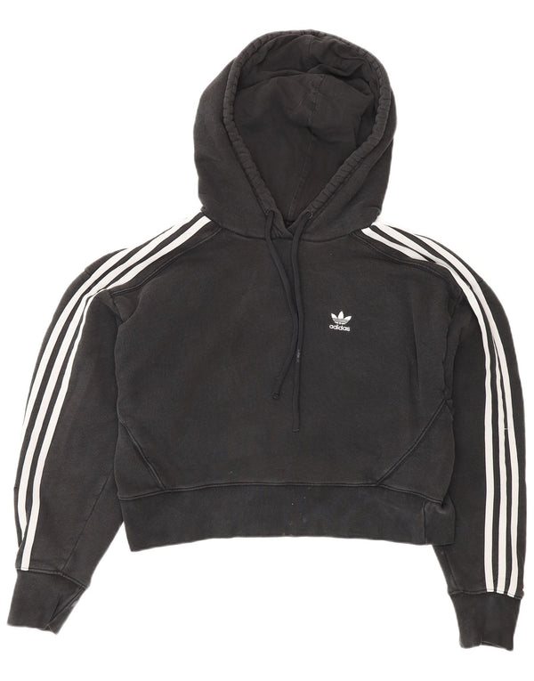 Adidas Mujer Crop Oversize Sudadera con capucha Jumper UK 8 Pequeño Algodón Negro