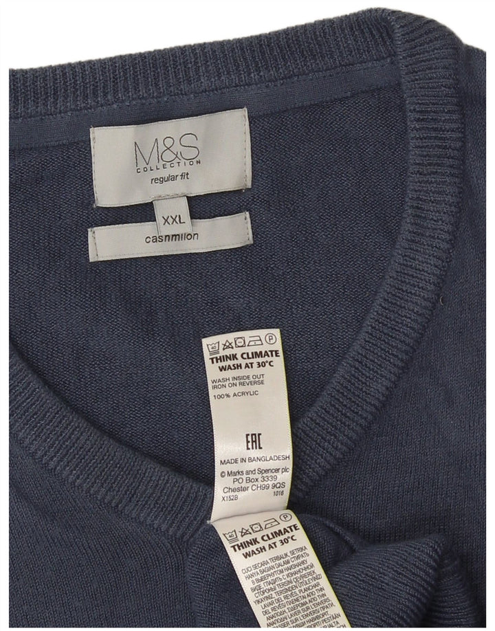 Marks & Spencer Suéter tipo jersey con cuello en V y ajuste regular para hombre 2XL Azul marino