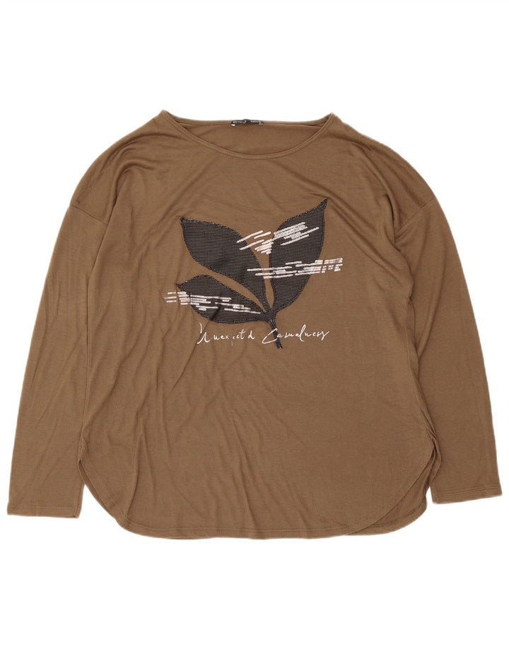 Zara Mujer Top Gráfico Manga Larga UK 44 Marrón Medio