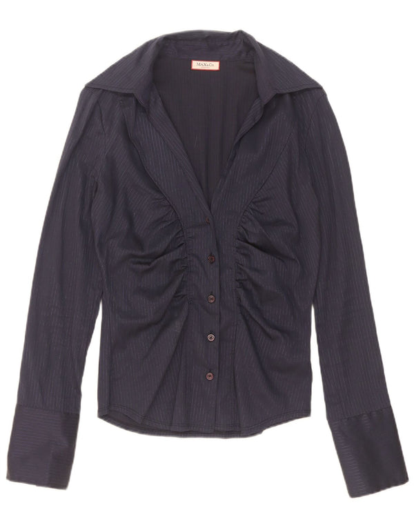 Max & Co. Blusa camisera para mujer UK 40 Mediana Azul Marino Rayas Algodón