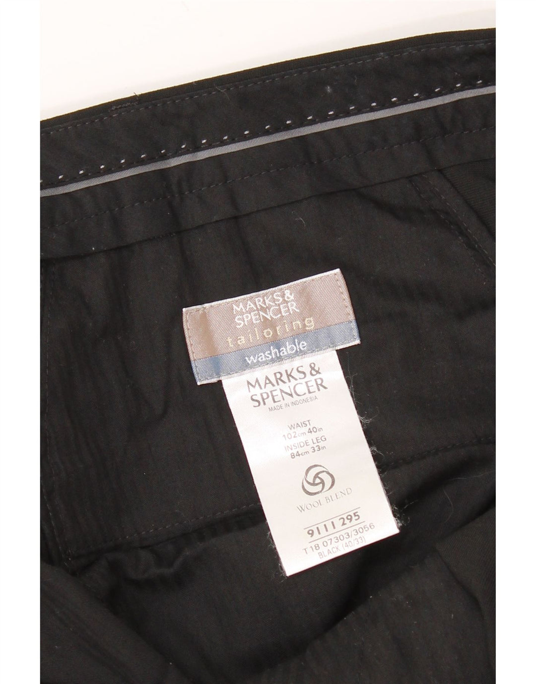 Marks & Spencer Pantalón de traje a medida para hombre W40 L33 Clásico de lana negra