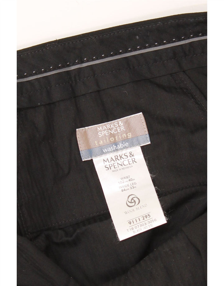 Marks & Spencer Pantalón de traje a medida para hombre W40 L33 Clásico de lana negra