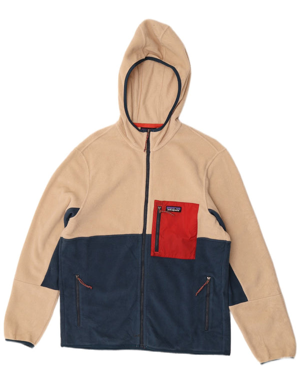 Patagonia Mens Hooded Fleece Jacket UK 40 Large Beige Colourblock Polyester