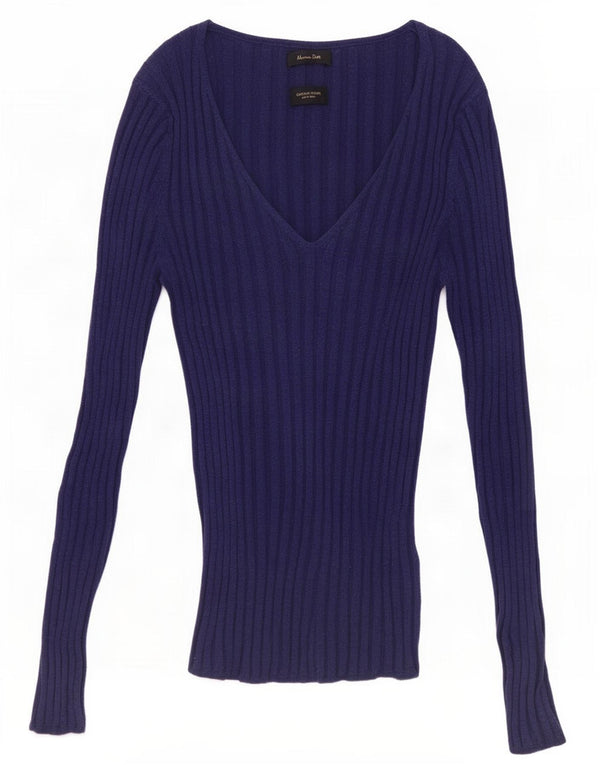 Massimo Dutti Jersey con Cuello en V para Mujer UK 8 Small Azul Marino Algodón