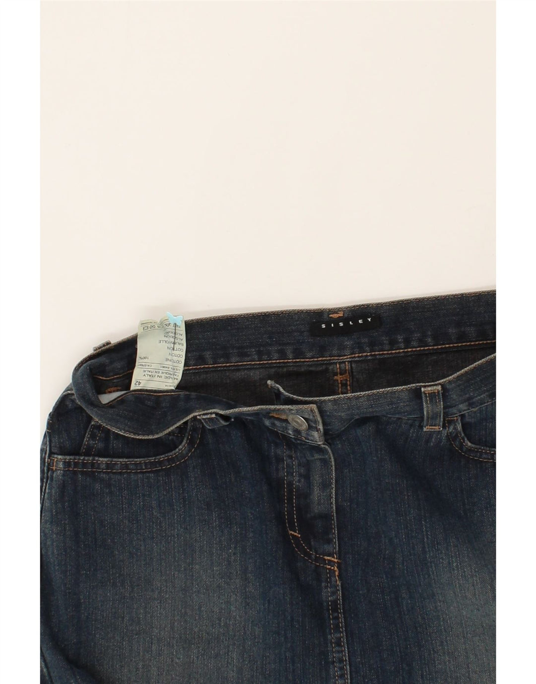 SISLEY Womens Denim Skirt IT 42 Medium W29 Navy Blue Cotton Vintage Sisley and Second-Hand Sisley from Messina Hembry 
