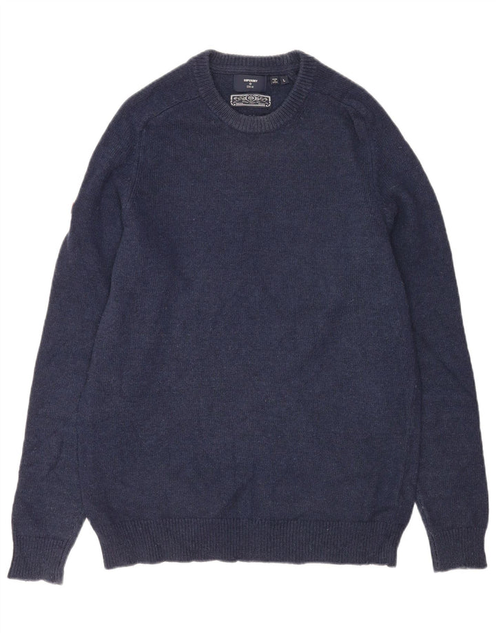 Superdry Jersey De Cuello Redondo Para Hombre De Lana De Cordero Azul Marino Grande