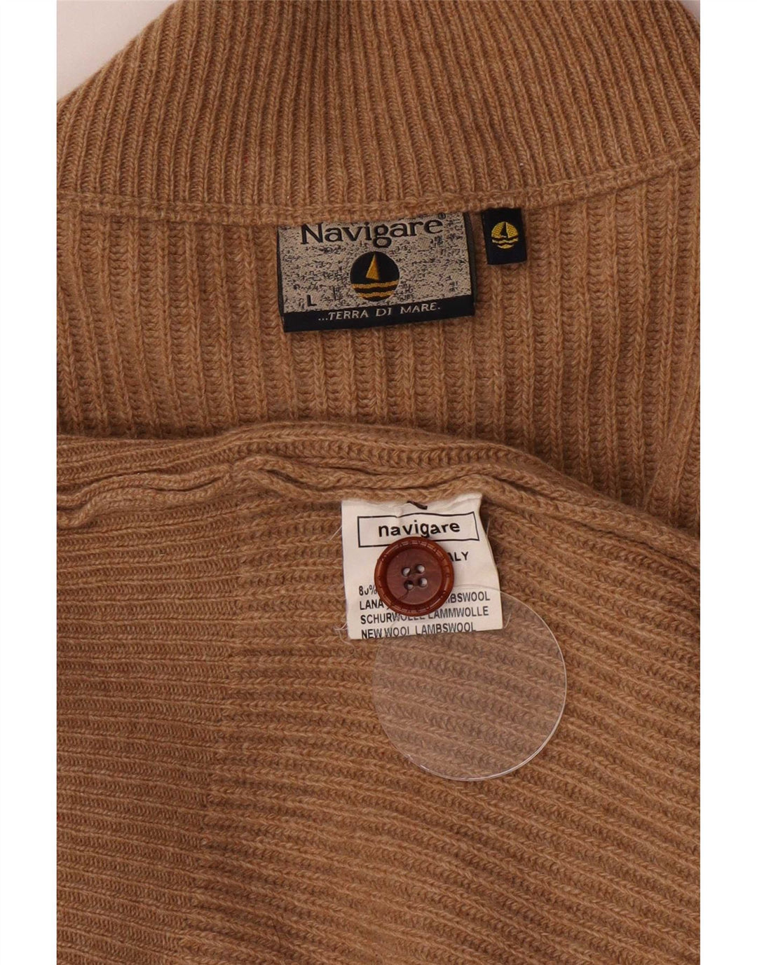 Navigare Cárdigan para hombre de lana de cordero beige grande