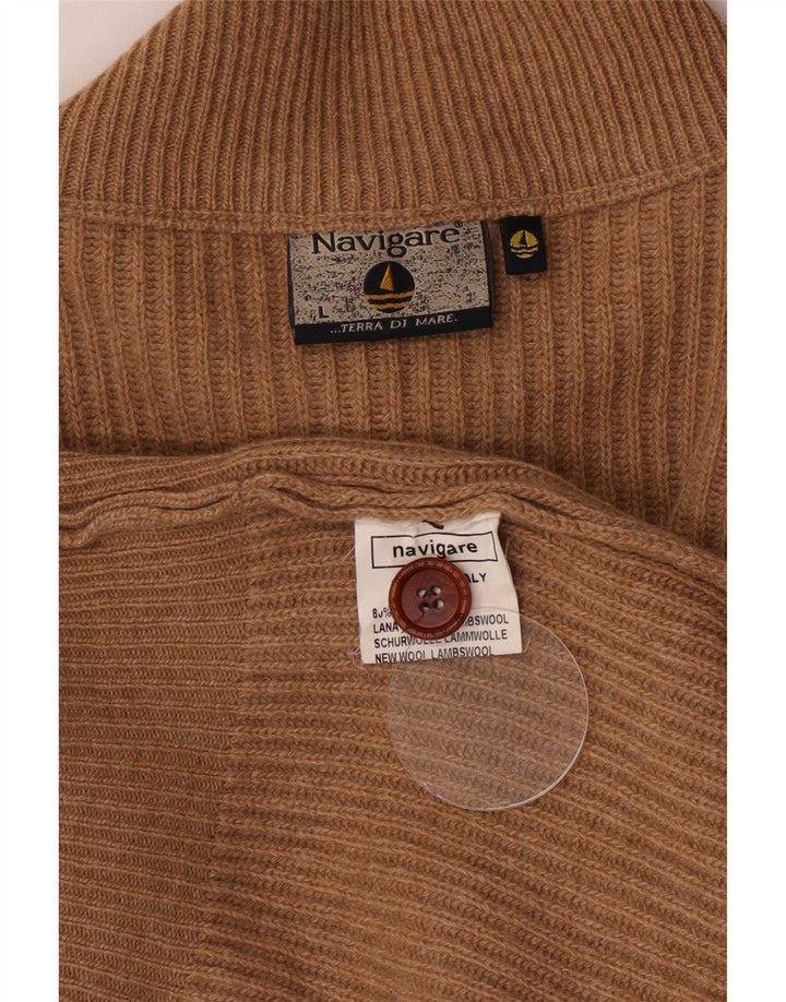 Navigare Cárdigan para hombre de lana de cordero beige grande