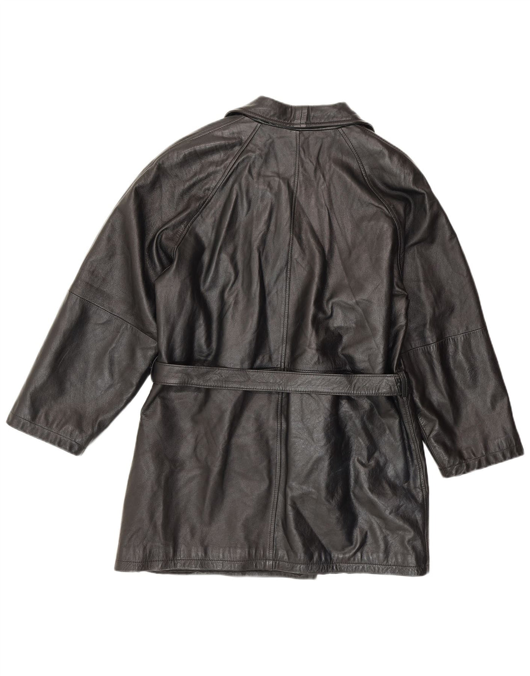 ANTICA PELLERIA Abrigo de doble botonadura para mujer UK 46 Grande Cuero negro