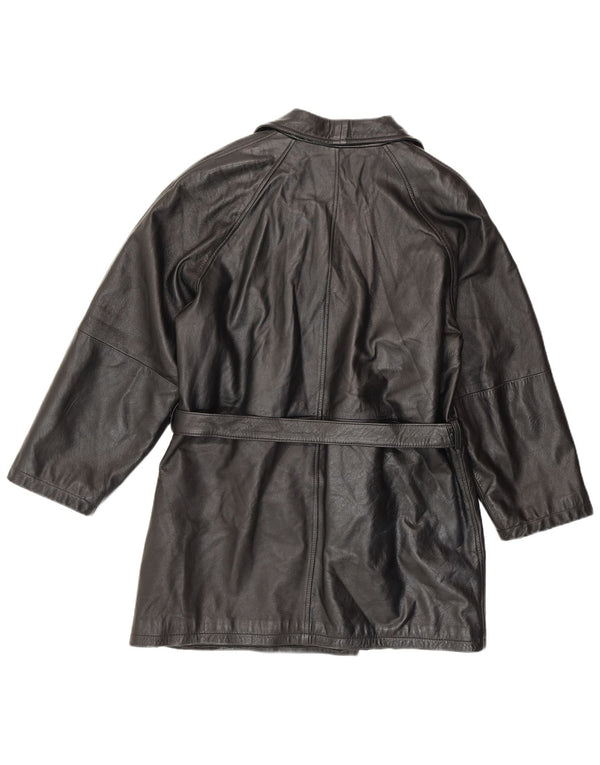 ANTICA PELLERIA Abrigo de doble botonadura para mujer UK 46 Grande Cuero negro