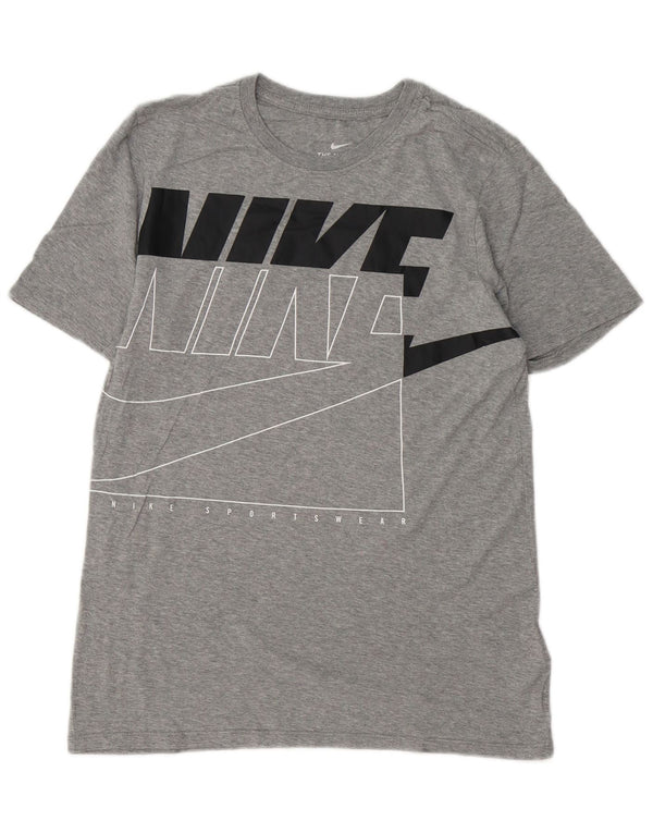 NIKE Camiseta gráfica de ajuste atlético para hombre, talla pequeña, algodón gris