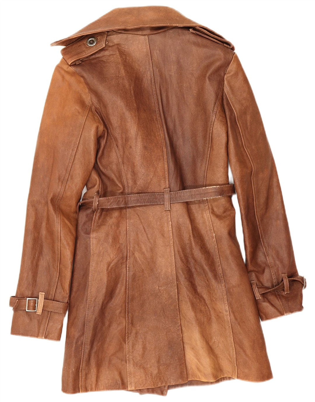 Vintage mujer abrigo de cuero de doble pecho IT 42 cuero marrón medio
