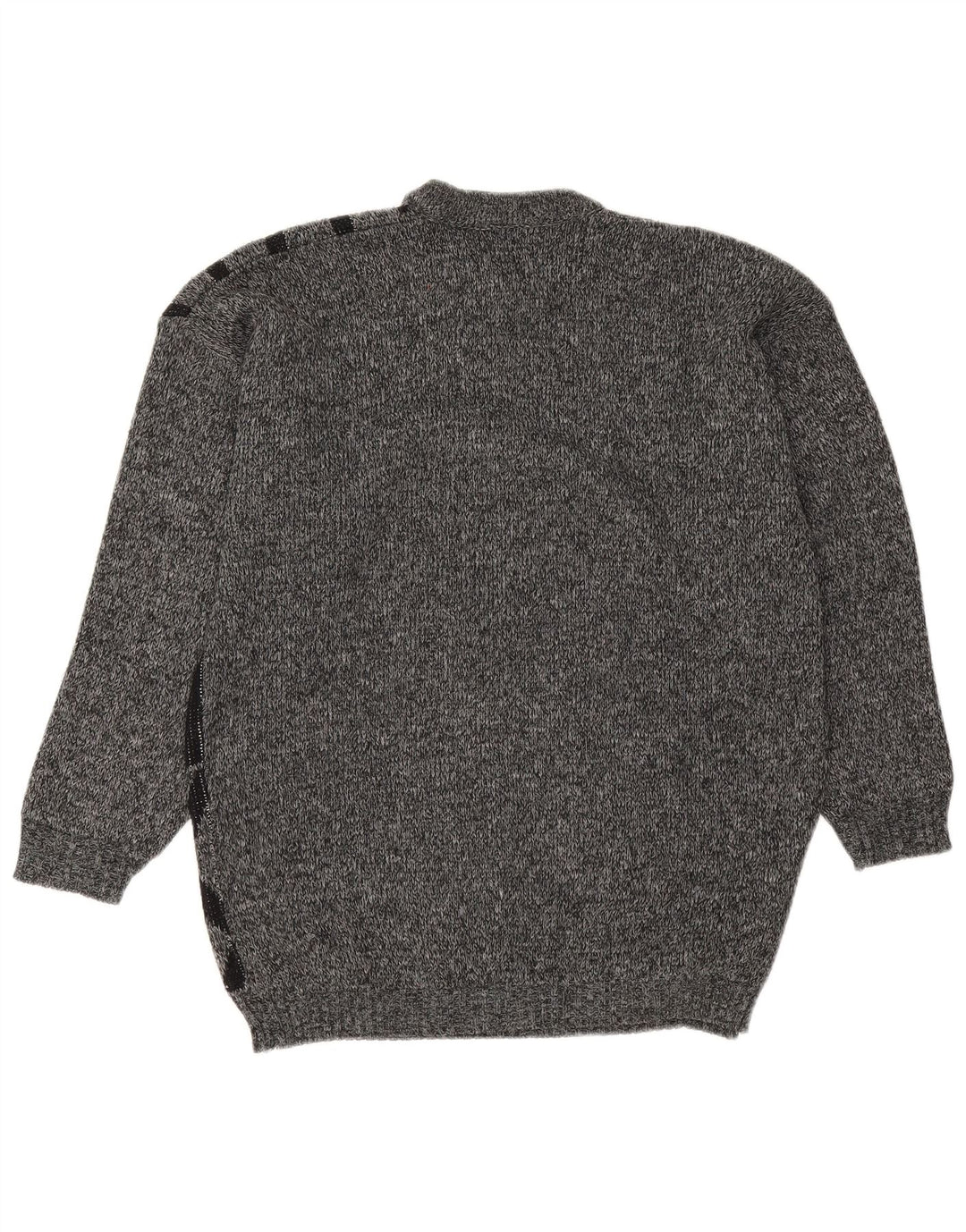 Vintage hombres cuello redondo jersey suéter medio gris geométrico acrílico