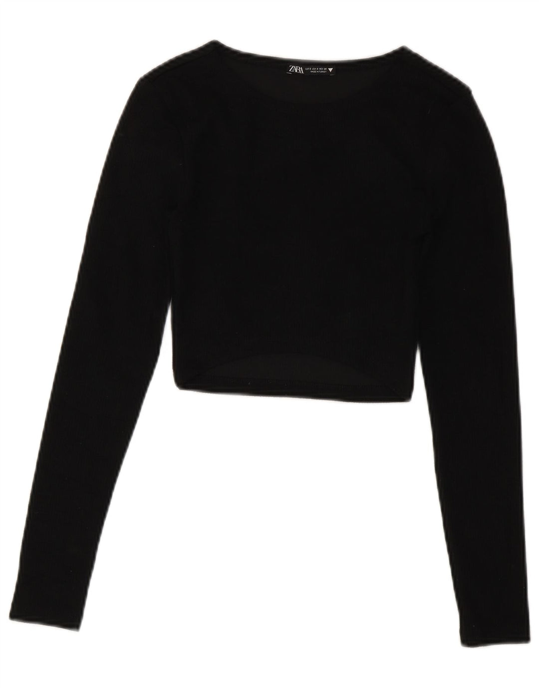 Zara Mujer Crop Top Manga Larga UK 8 Small Negro