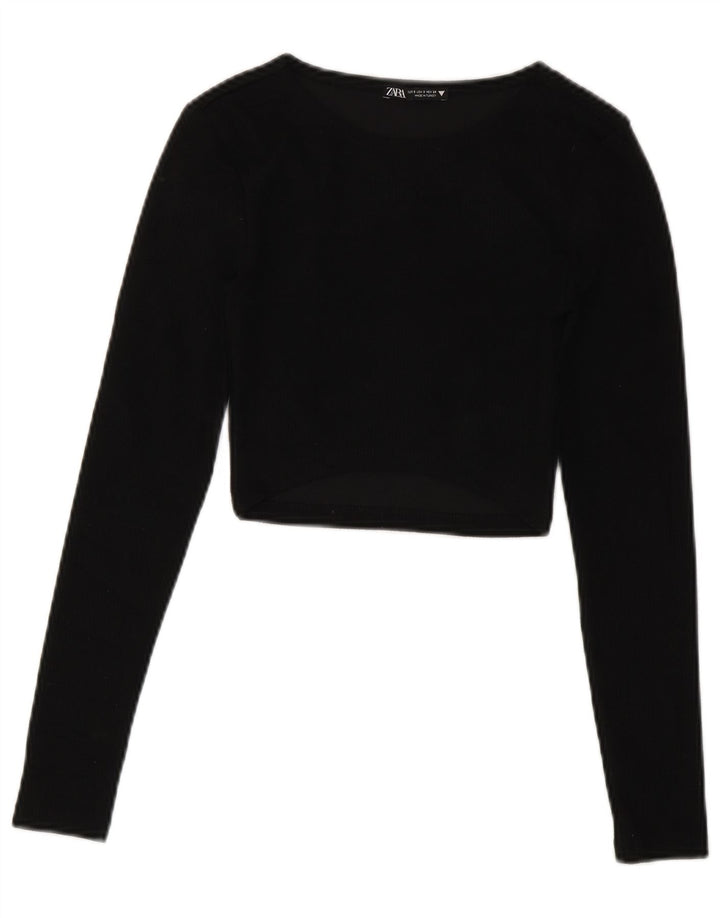 Zara Mujer Crop Top Manga Larga UK 8 Small Negro