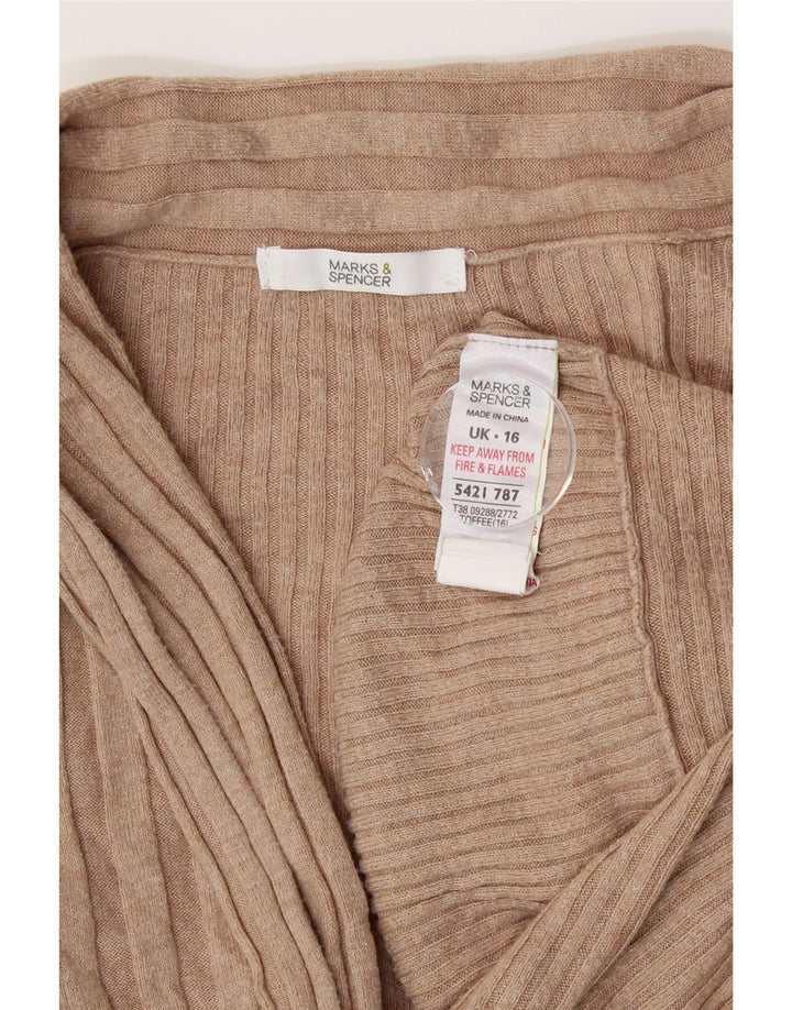 Marks & Spencer Suéter tipo cárdigan abierto asimétrico para mujer UK 46 Large Beige