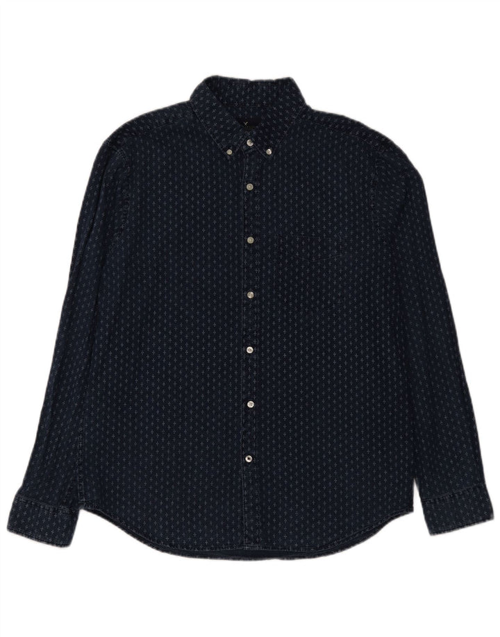 American Eagle Camisa de corte clásico para hombre, talla grande, de algodón con lunares en azul marino
