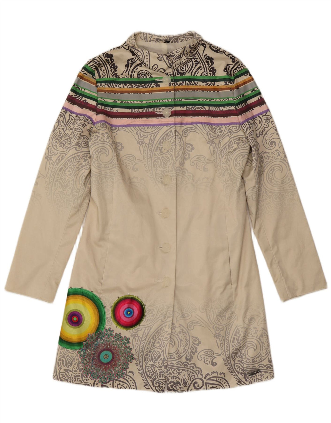Abrigo Desigual Mujer EU 40 Algodón Paisley Blanco Medio