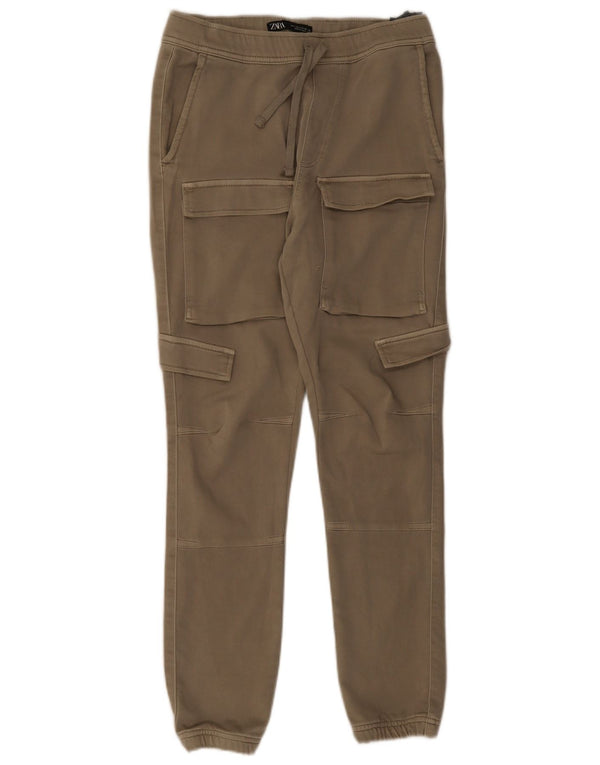 Zara Mens Joggers Cargo Pantalones Pequeños W30 L28 Algodón Caqui
