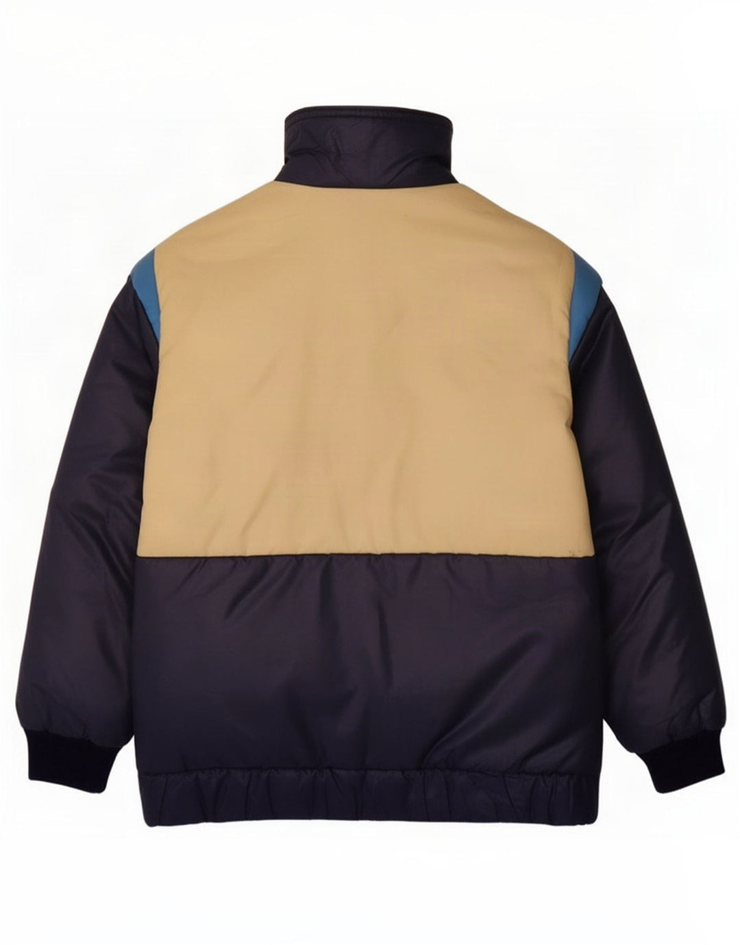 Vintage hombres chaqueta acolchada Reino Unido 36 pequeño azul marino colorblock poliamida