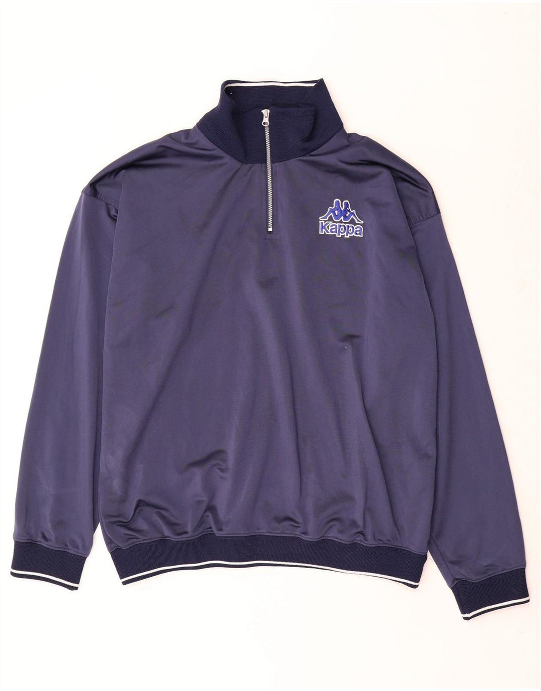 Kappa Hombre Oversize Cremallera Cuello Jersey Chándal Top Grande Azul Marino