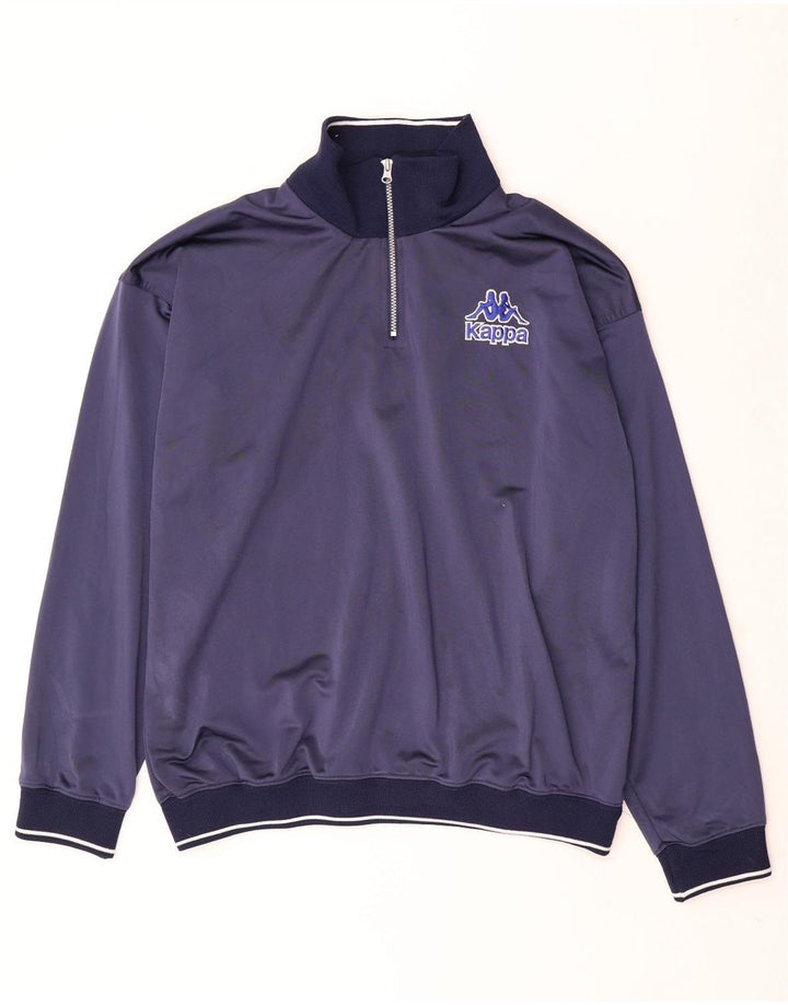 Kappa Hombre Oversize Cremallera Cuello Jersey Chándal Top Grande Azul Marino